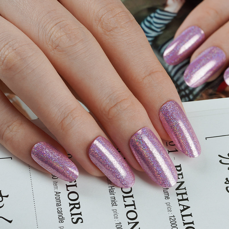 Kit de pegatinas para uñas de gel semicurado con brillo holográfico rosa