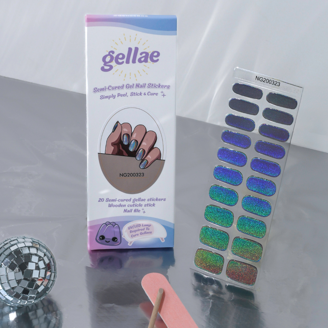 Kit de pegatinas holográficas para uñas de gel semicurado Rainbow Aurora