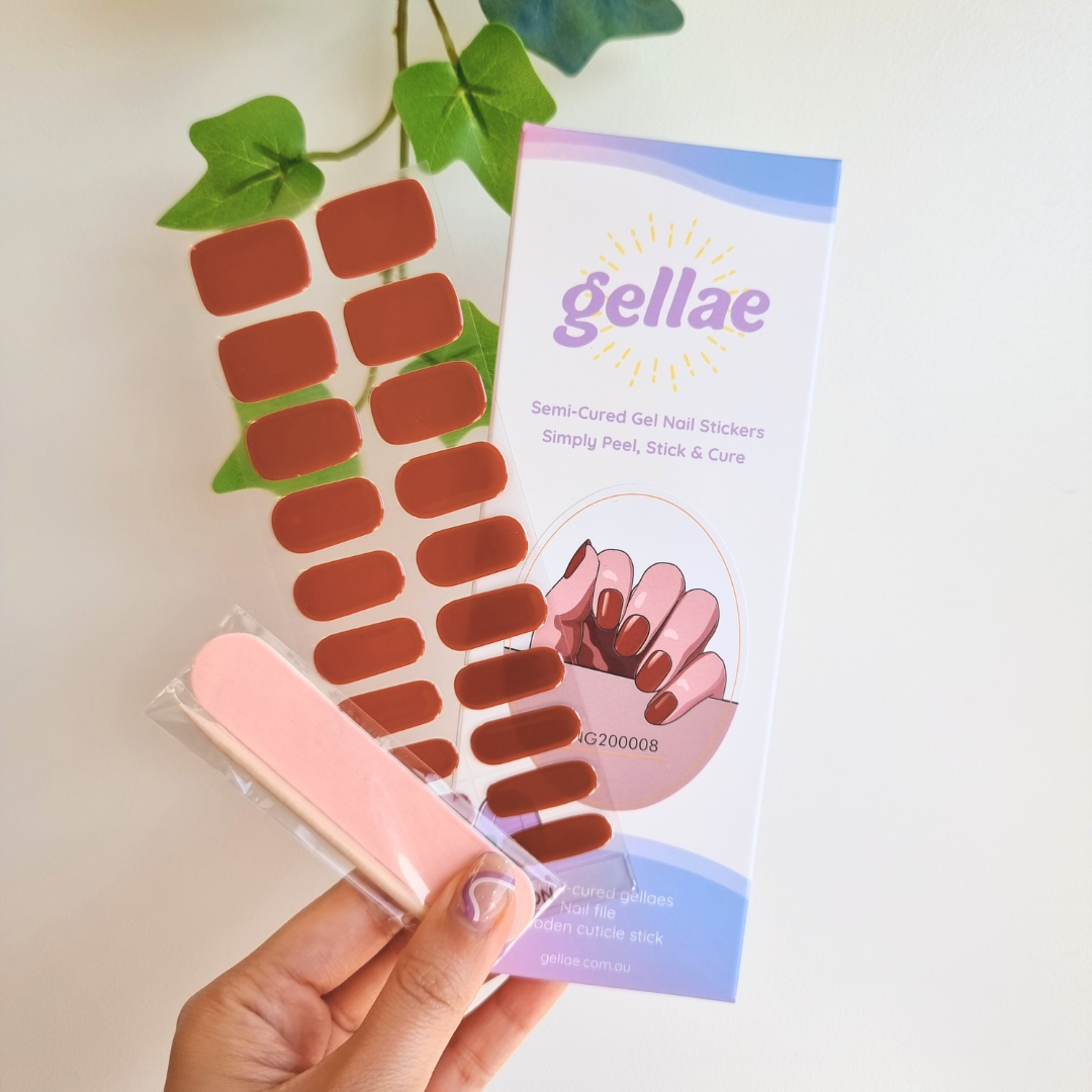 Kit de pegatinas para uñas de gel semicurado de terciopelo marrón y rojo