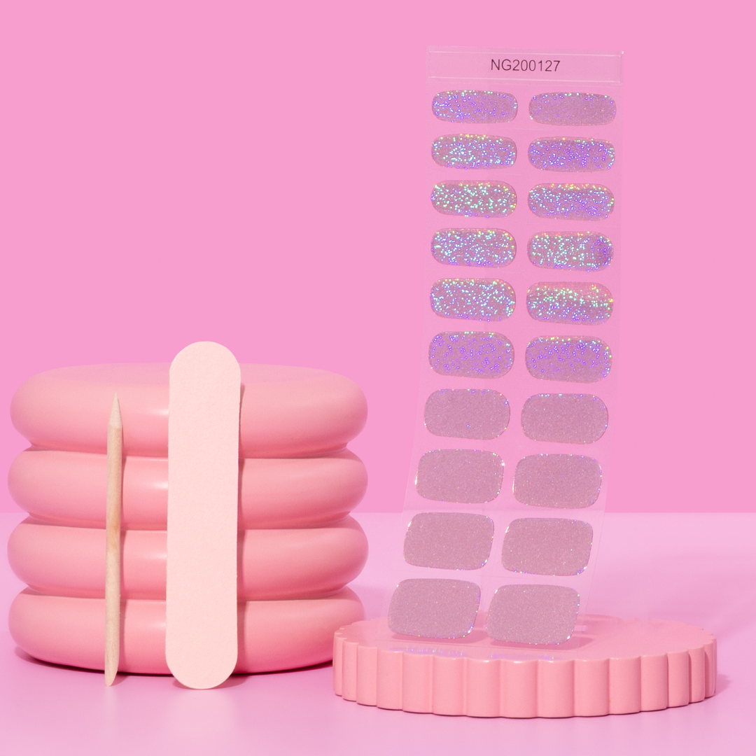 Kit de pegatinas para uñas de gel semicurado con brillo holográfico rosa