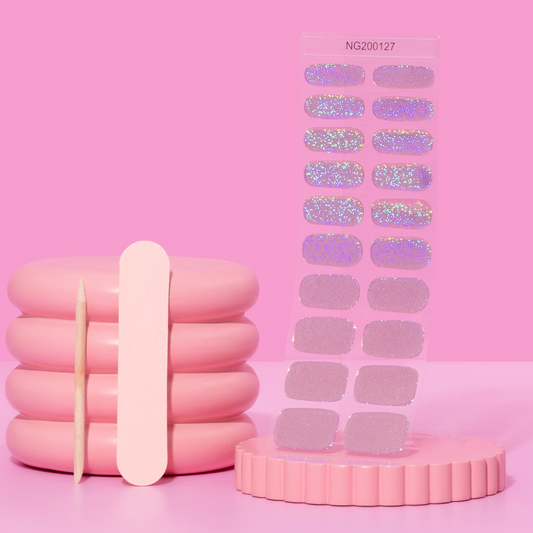 Pink holografisk shimmer DIY Semicured Gel Nail Sticker Kit