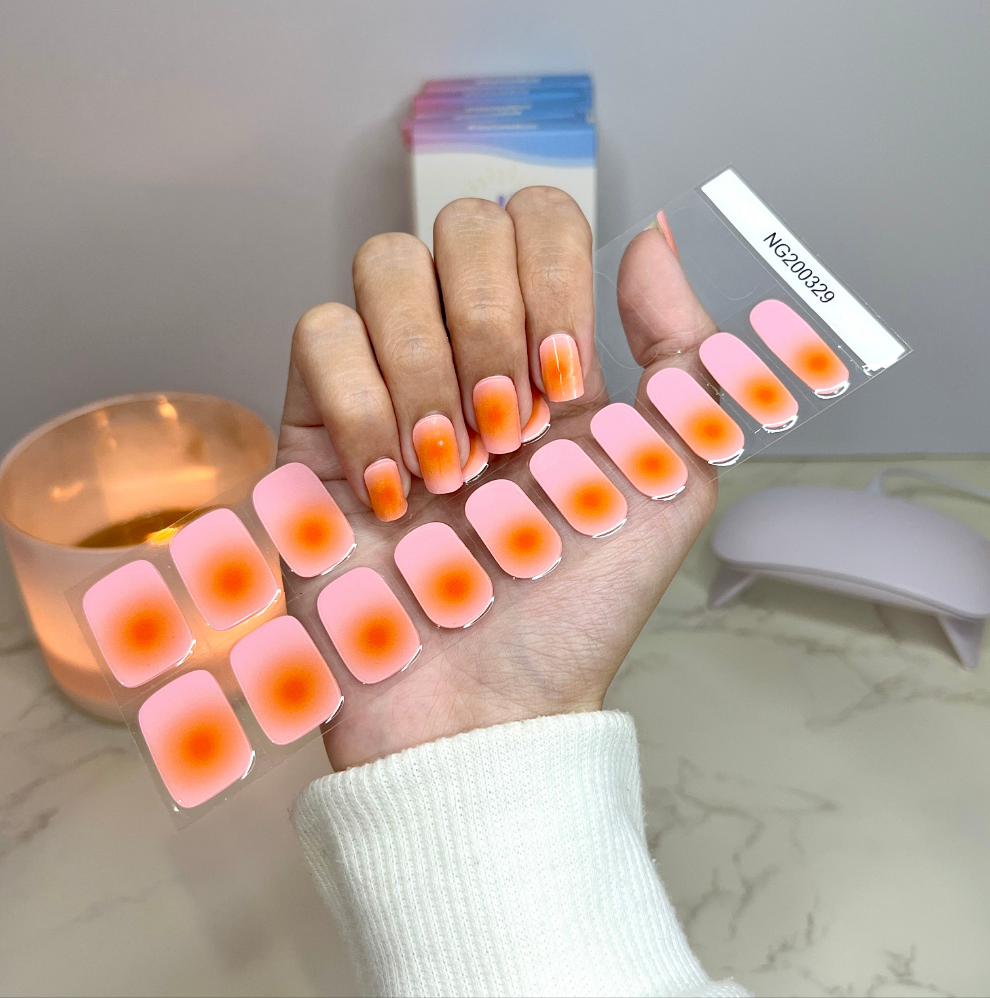 NEW Pink Orange Aura DIY Semicured Gel Nail Sticker Kit