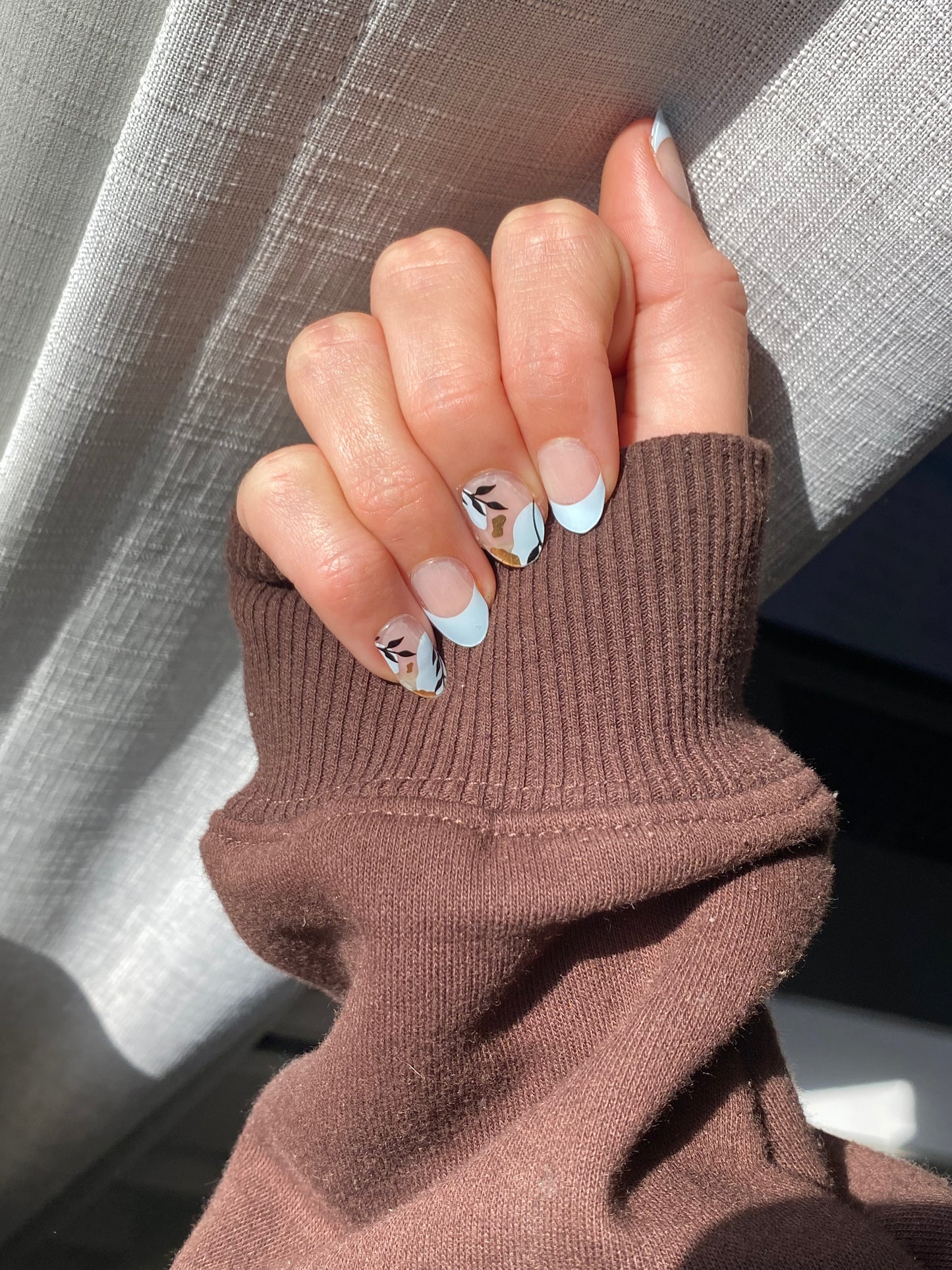 Kit de pegatinas para uñas de gel semicurado con diseño floral azul