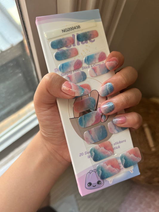 Kit de pegatinas para uñas de gel semicurado "Olas del Atardecer Coral" DIY