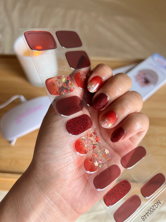 Kit de pegatinas para uñas de gel semicurado con efecto fuego otoñal ámbar