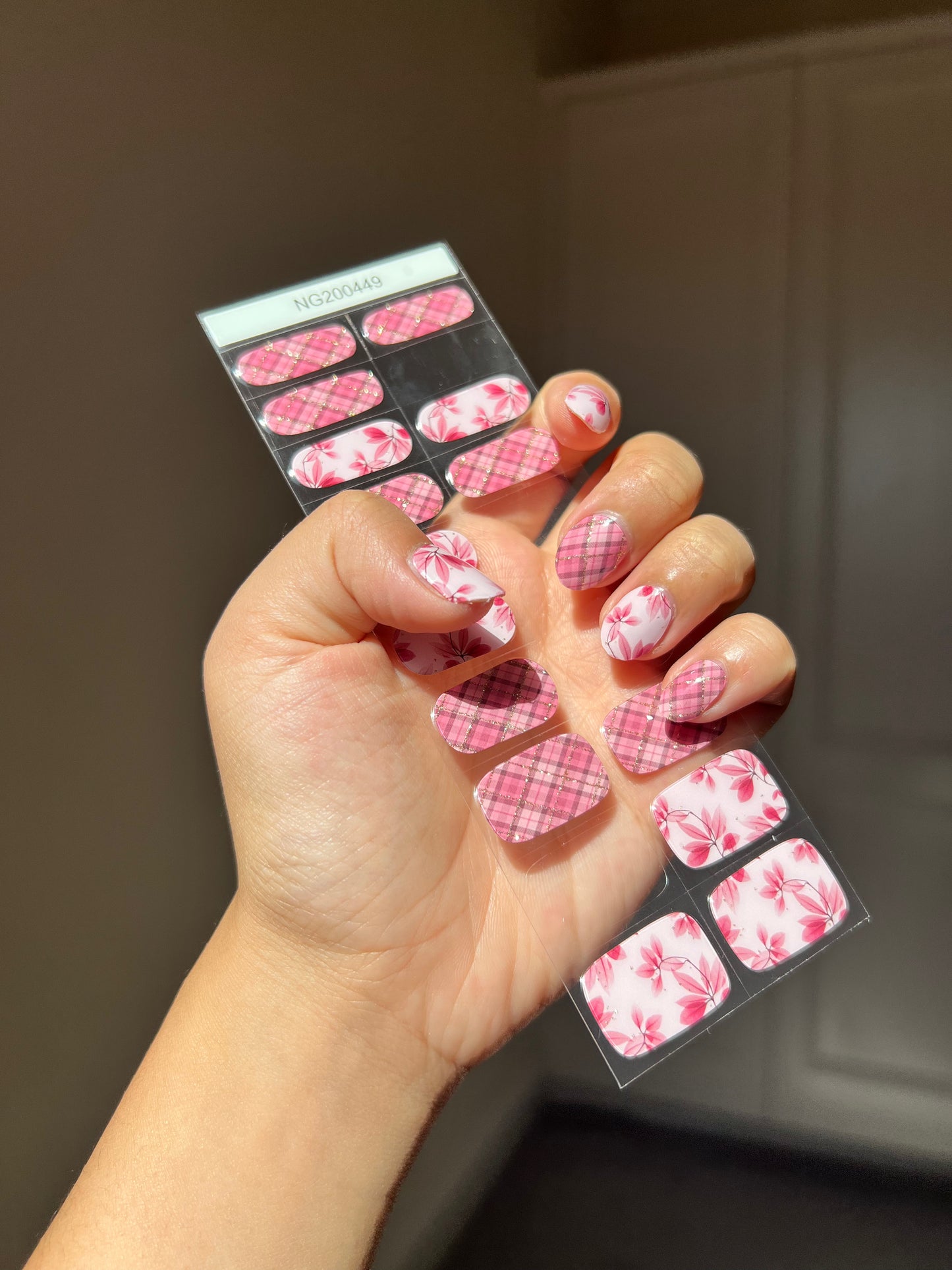 Pink Plaid Autumn DIY Semicured Gel Nail Sticker Kit