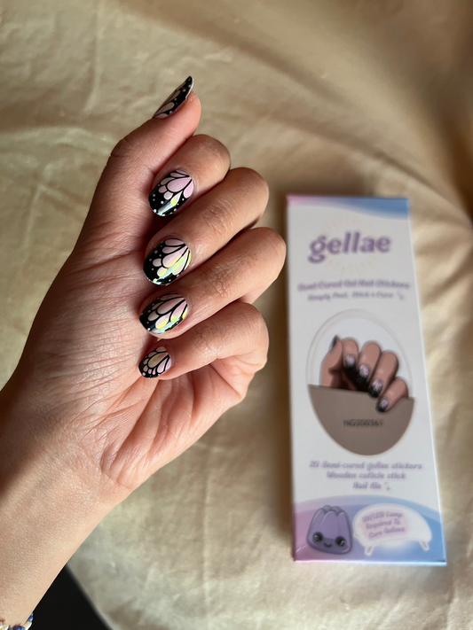 Kit de pegatinas para uñas de gel semicurado con alas de mariposa iridiscentes