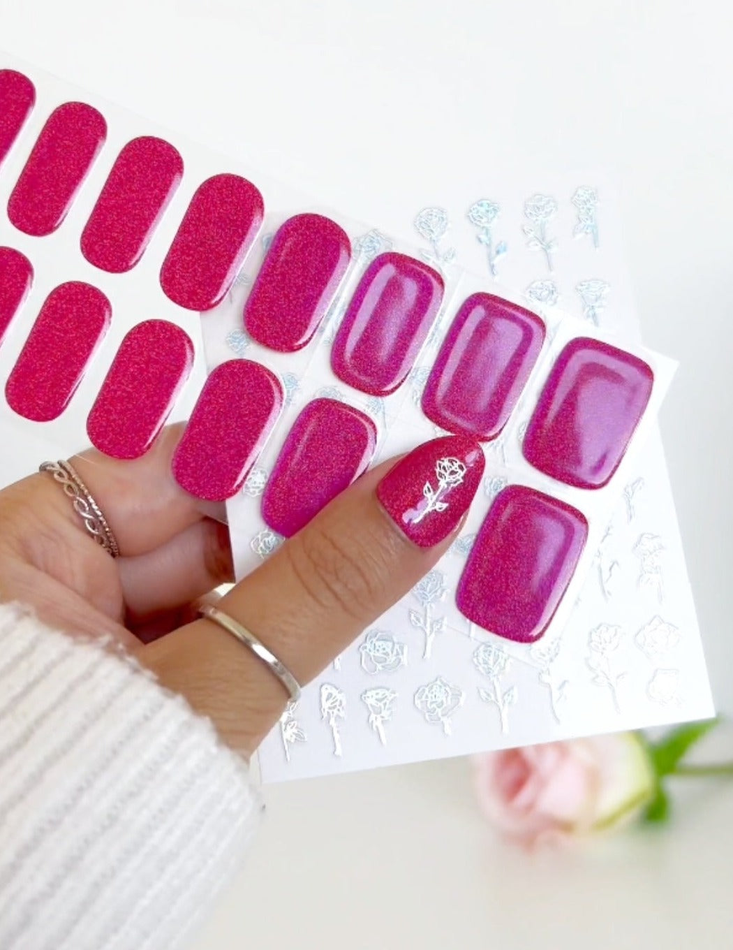 Kit de pegatinas holográficas para uñas de gel semicurado Aurora color magenta