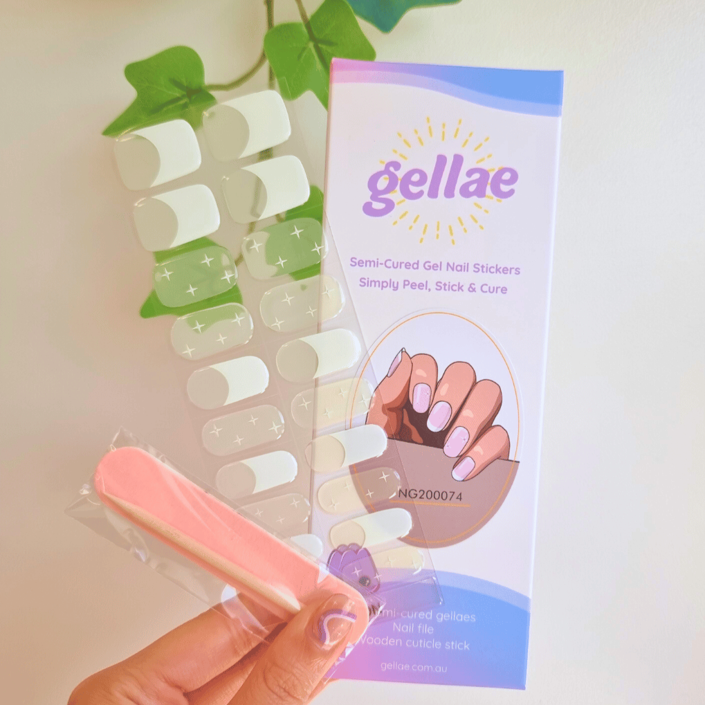 Gellae Twinkle Me White DIY Semicured Gel Nail Sticker Wrap Kit