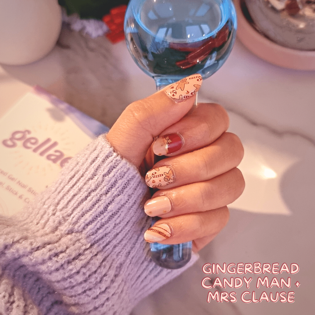 Gingerbread Candy Man & Mrs Clause DIY semicured gel nail stickers gellae
