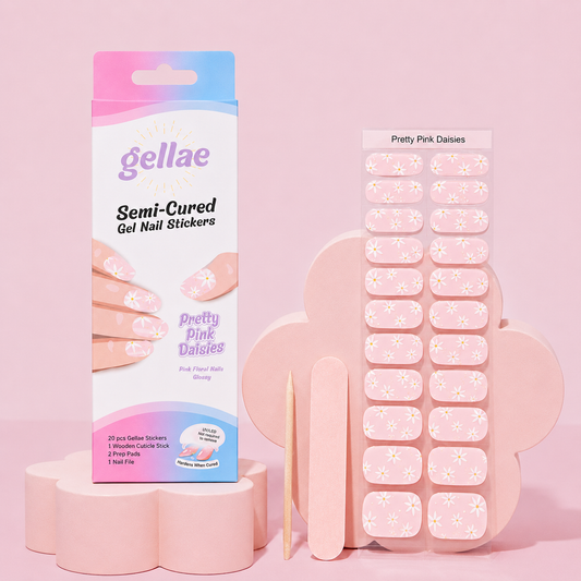 Kit de pegatinas para uñas de gel semicurado con margaritas rosas bonitas