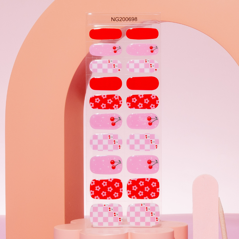 NEW Berry Gingham Charm DIY Semicured Gel Nail Sticker Kit