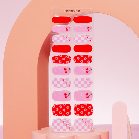 NEW Berry Gingham Charm DIY Semicured Gel Nail Sticker Kit