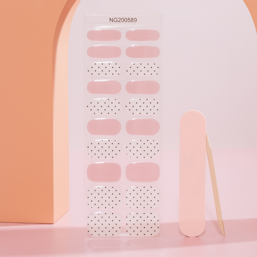 NEW Rosy Apricot Polka DIY Semicured Gel Nail Sticker Kit
