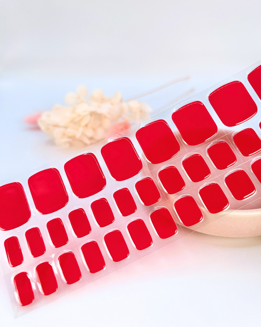 (PEDI/TOES) Candy Apple Red DIY Semicured Gel Nail Sticker Kit