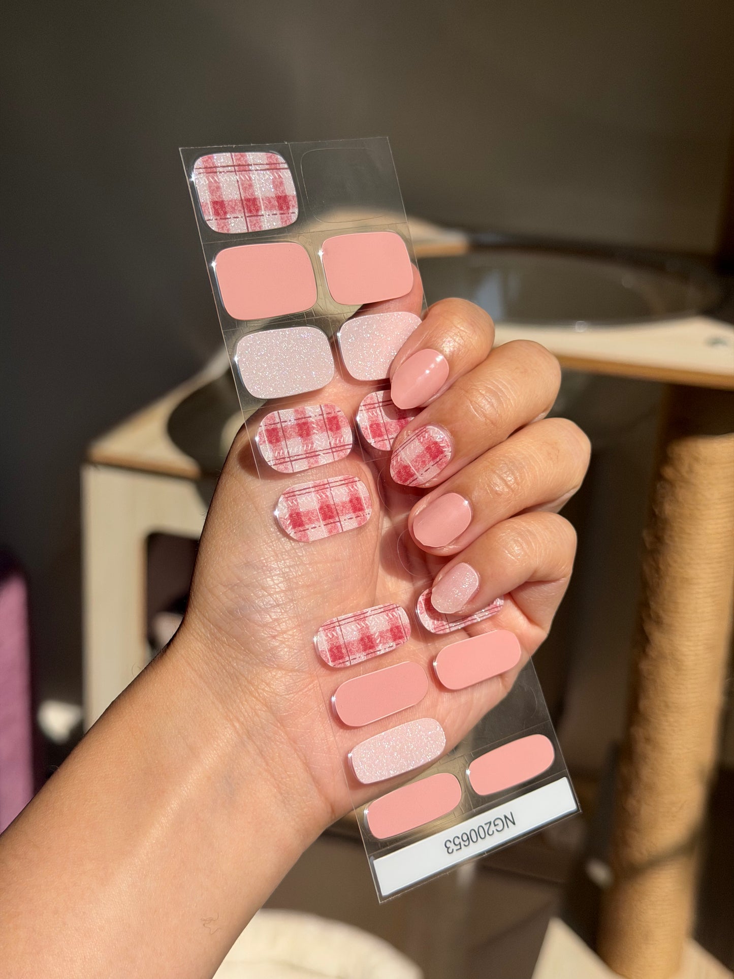 NEW Peach Plaid Picnic DIY Semicured Gel Nail Sticker Kit