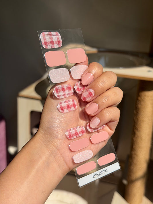 NEW Peach Plaid Picnic DIY Semicured Gel Nail Sticker Kit