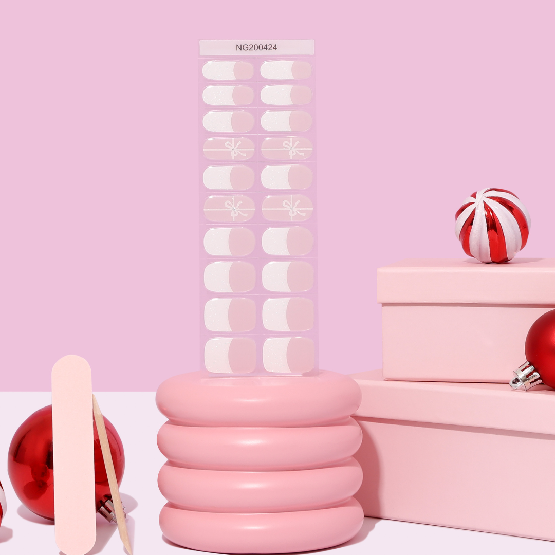 White Bow French Tip DIY Semicured Gel Nail Sticker Kit (Christmas Limited Edition)